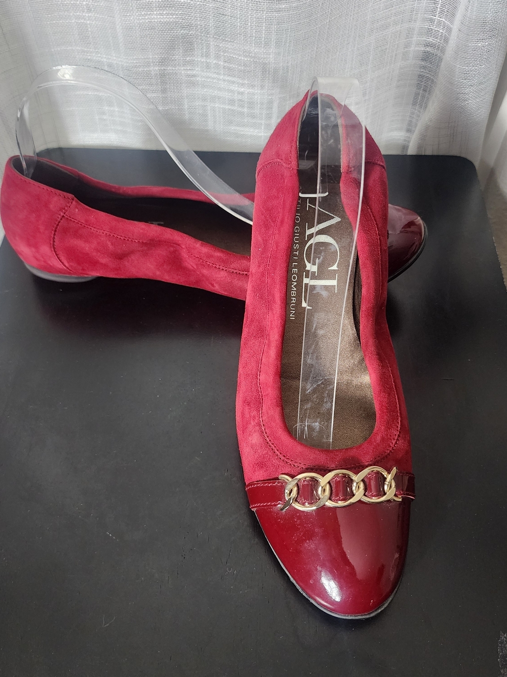 AGL Burgundy Suede & Patent Leather Ballet Flats